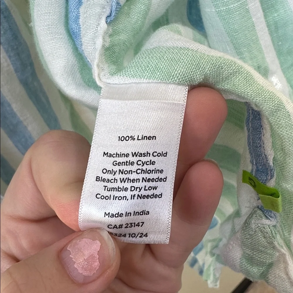 Talbots Linen Matching Set Striped Button Front Shirt & Shorts Blue Green linen